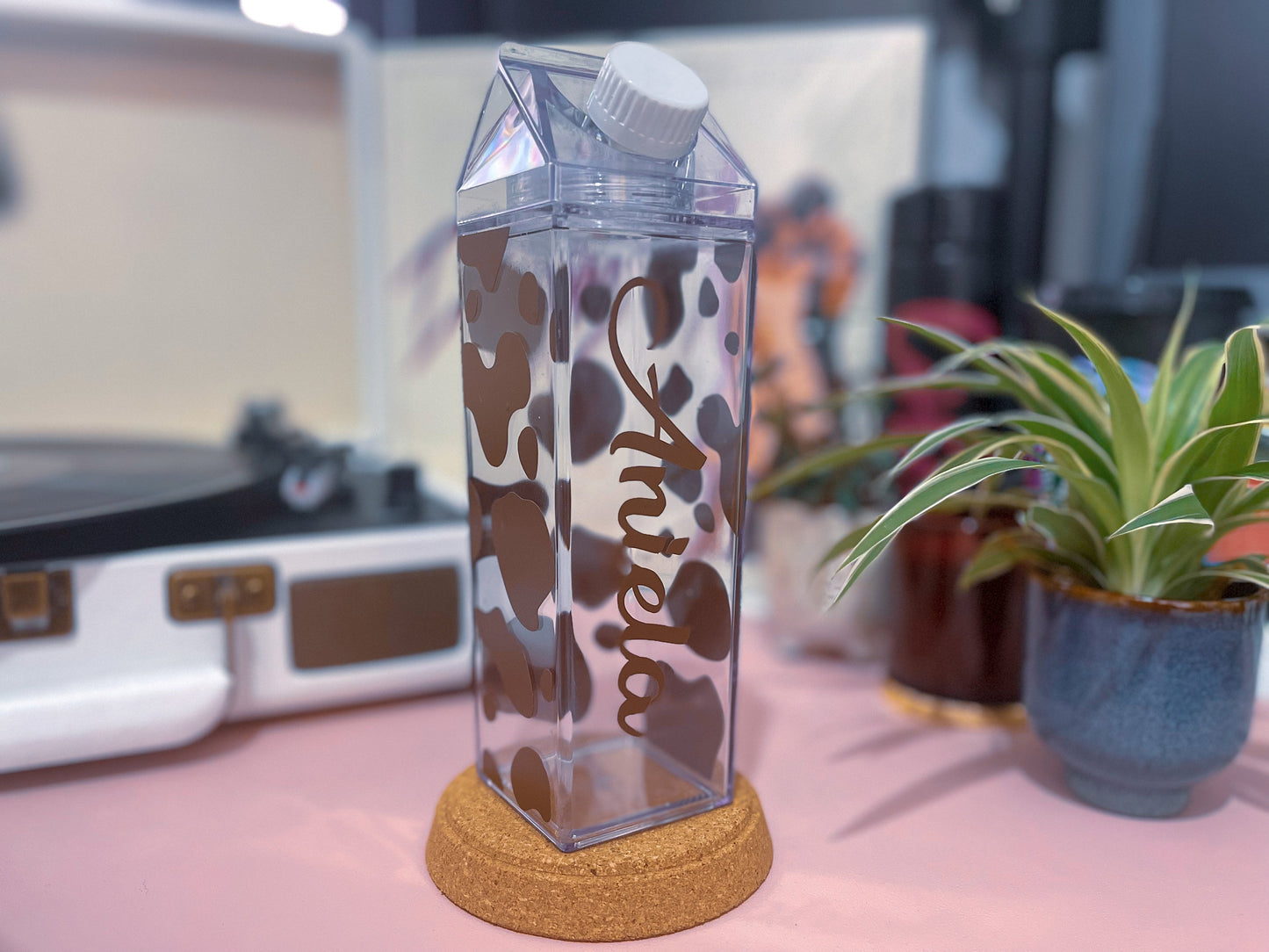 Custom Personalised Name or Initials Clear Water Bottle Milk Carton Style 500ml