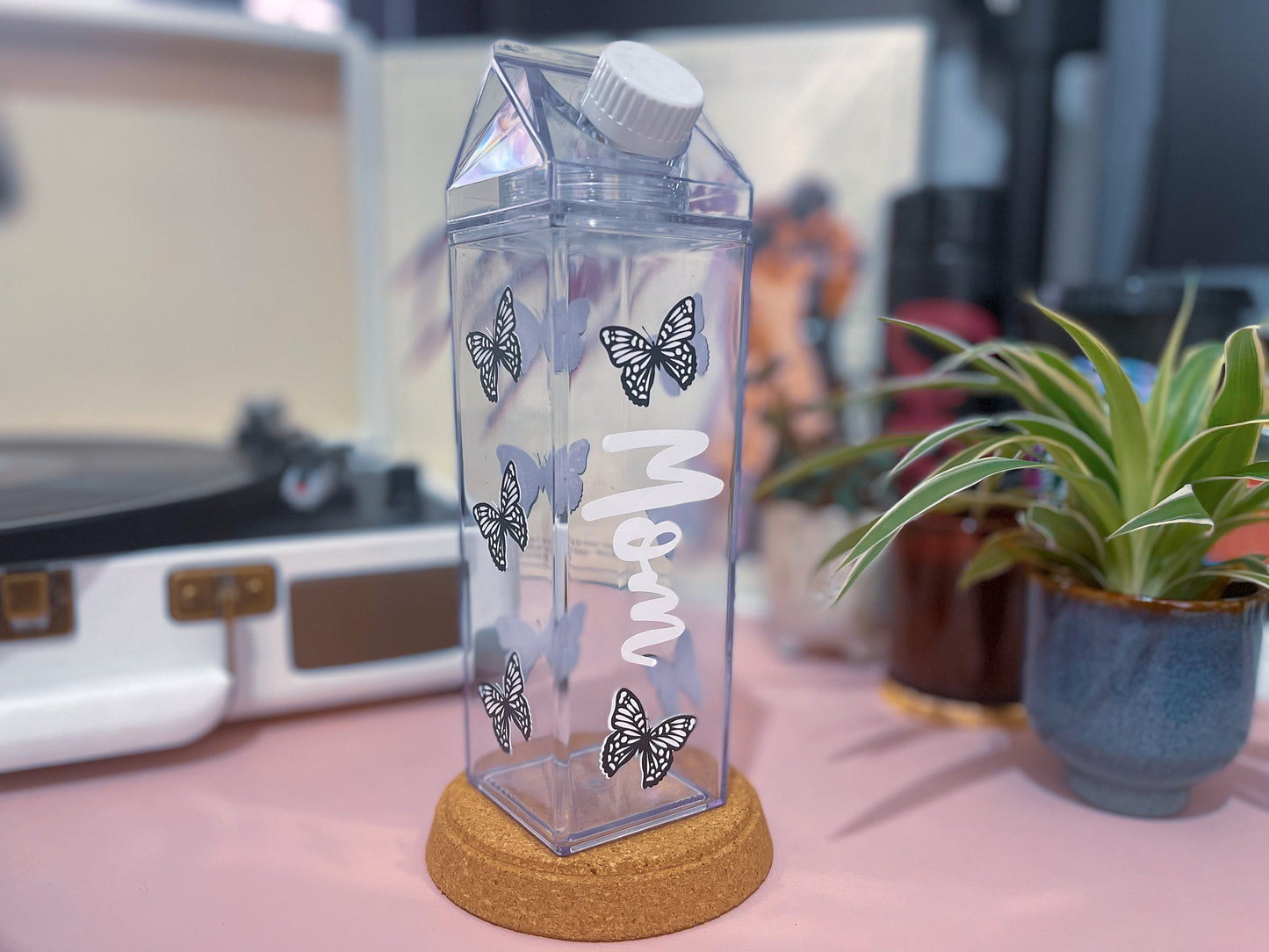 Custom Personalised Name or Initials Clear Water Bottle Milk Carton Style 500ml