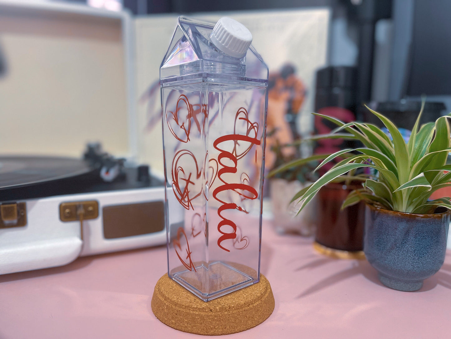 Custom Personalised Name or Initials Clear Water Bottle Milk Carton Style 500ml