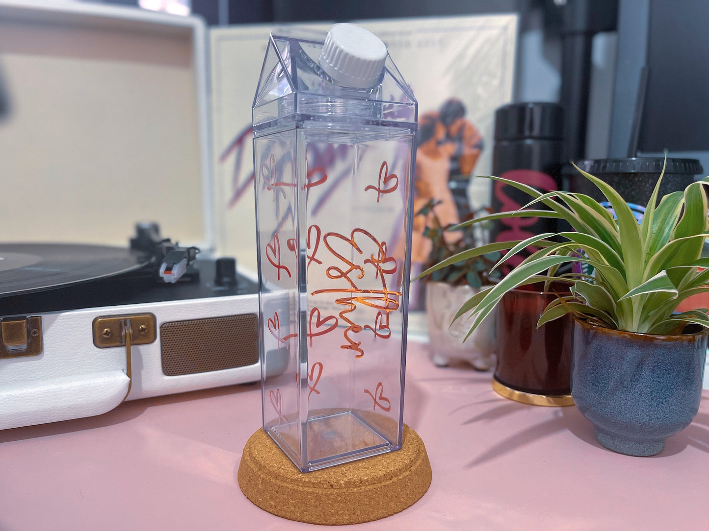 Custom Personalised Name or Initials Clear Water Bottle Milk Carton Style 500ml