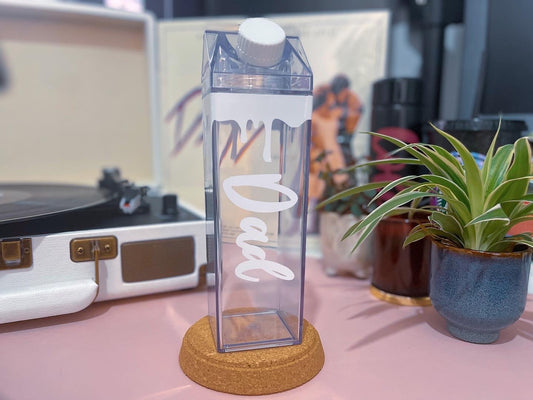 Custom Personalised Name or Initials Clear Water Bottle Milk Carton Style 500ml