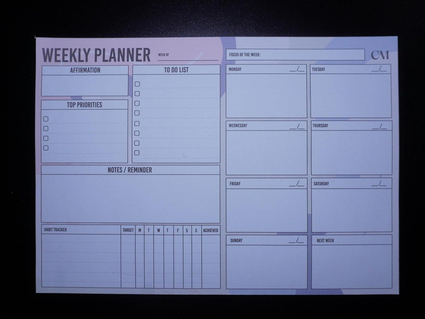 Weekly Planner 'Make It Happen' Desk Pad with Affirmation Habit Tracker