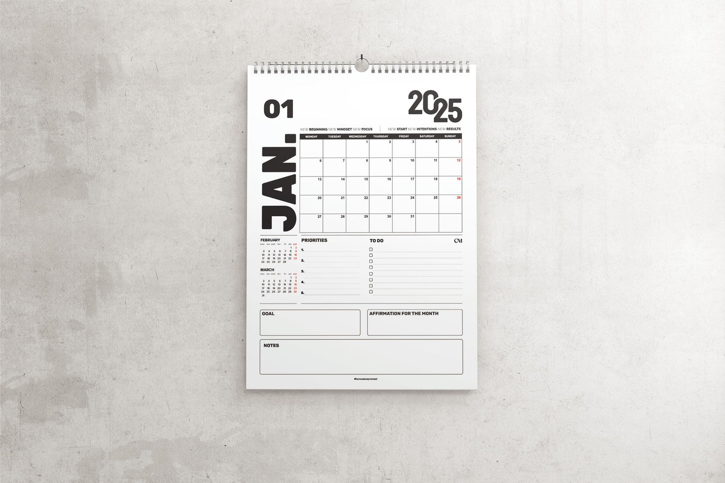 2025 Large Wall Calendar Monthly Goal & Planner A3 Portrait